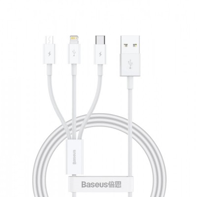 Cablu Incarcare USB-A - Lightning / microUSB / USB-C Baseus Superior 3in1 Series, 20W, 0.5m, Alb foto