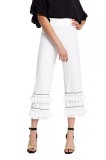 CL818-211 Pantaloni albi, eleganti, cu ciucurei in partea de jos, S/M
