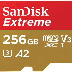 Card de memorie SanDisk Extreme MicroSDXC, 256GB, UHS-I U3, Clasa 10, V30 + Adaptor SD