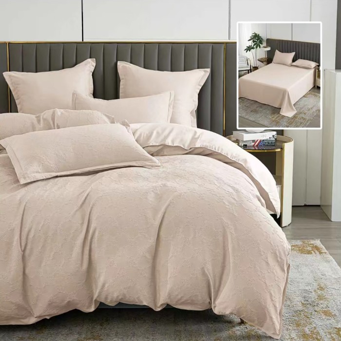 Lenjerie pat dublu,bumbac finet,6 piese,cearceaf normal 230x250cm, cearceaf pilota 200x230cm, 2 fete de perna 50x70, 2 fete de perna 70x70,bej-81219