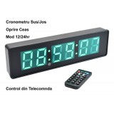 Ceas Cronometru Digital LED Verde JH120, Telecomanda, Alarma, Up/Down, 34x9x8cm, Alimentator, USB, Sali Sport/Productie