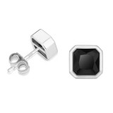 Cumpara ieftin Cercei argint 925, JW1411, model patrat cu piatra neagra, placati cu rodiu