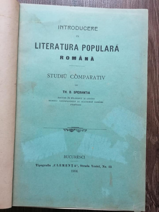 Th. Sperantia introducere in literatura populara romana