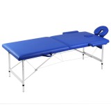 vidaXL Masa Masaj Pliabila 2 Zone Aluminiu Albastra, Tetiera Ajustabila, Geanta Transport, 186x68 cm