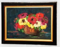 tablou MILIA LAUFER - Vaza cu Anemone _ ulei pe panza &#039;60s