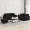 VidaXL Set de canapele cu perne, 3 piese, negru, microfibră