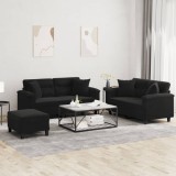 vidaXL Set de canapele cu perne, 3 piese, negru, microfibră