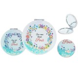 Cumpara ieftin Oglinda cosmetica geanta, dubla, imprimeu floral, mesaj Cea mai buna sora, 7 cm