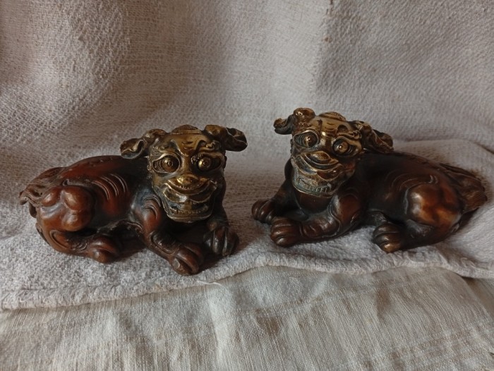 Doi dragoni caini Foo China bronz vechi