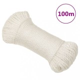 VidaXL Fr&acirc;nghie de lucru, alb, 6 mm, 100 m, polipropilenă