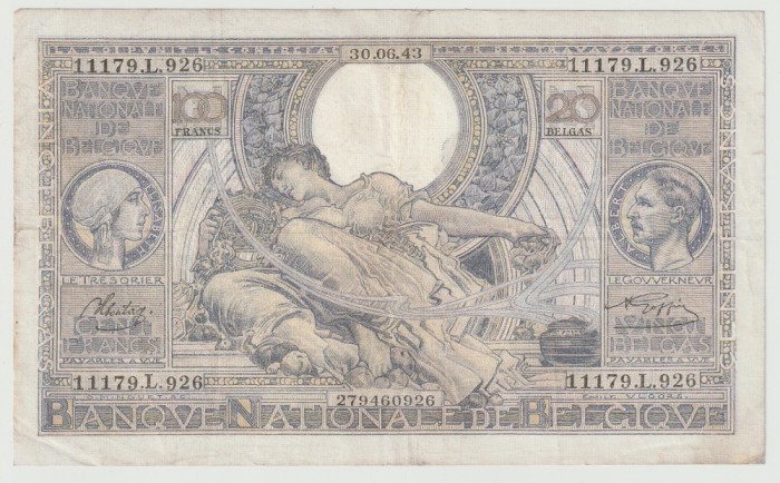 Belgia 100 francs 1943_Regina Elisabeta si regelel Albert_11179.L.926