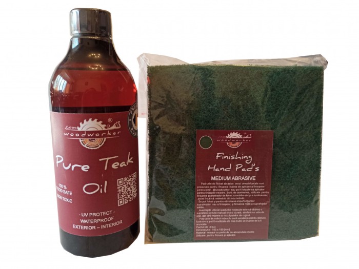 Prep&rsquo;N&rsquo;Shine-Pure Teak Oil &amp; Hand Pad&rsquo;s Medium Abrasive verde, 500 ml