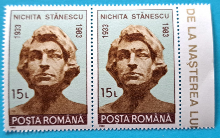TIMBRE ROMANIA LP1311/1993 60 ani nasterea lui Nichita Stanescu -Pereche -MNH