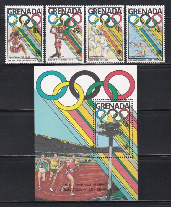 Grenada 1989 - C&acirc;știgătorii medaliei de aur la Jocurile Olimpice, Seul, Serie scurta + Colita, MNH