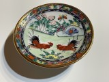 Bol din portelan japonez pictat manual cu motive florale si cocosi, Decorative