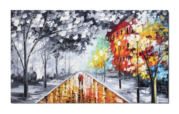 Tablou indragostiti pictat manual, Impreuna pe aleea vietii, 100x60cm ulei pe panza, Spectaculos
