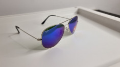 Ochelari de soare Ray Ban Aviator - Rama argintie - Lentile Albastre Oglinda foto