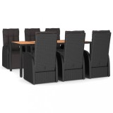Cumpara ieftin Set masa pentru gradina, 7 piese, negru, poliratan/lemn acacia