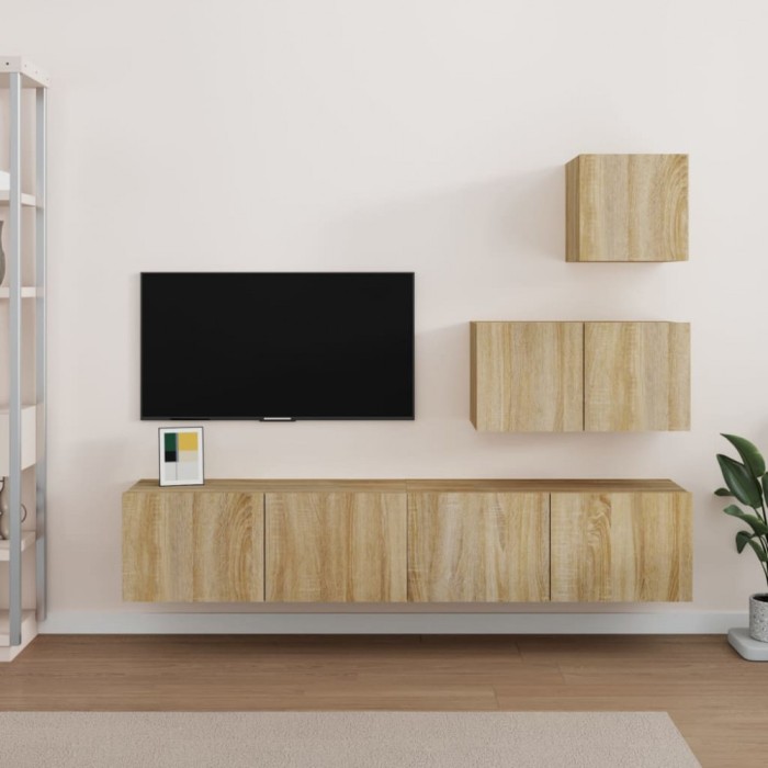 Gossi set dulap tv, 4 piese, stejar sonoma, lemn prelucrat
