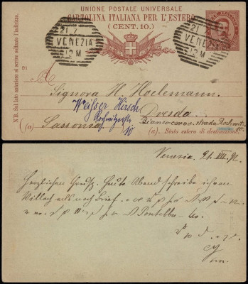 Italy 1892 Old postcard postal stationery Venezia to Dresden Germany D.547 foto