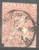 Switzerland 1854 Helvetia, 15Rp red, Mi.15II, used AM.239