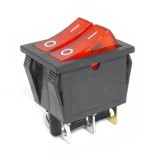 Intrerupator basculant rocker dublu, iluminat rosu, ON, OFF cu mentinere, 16A 250V AC, 32x25 mm, montaj panou, FL3-KCD3-2101-01-RR