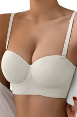 Sutien fara armaturi si fara cusaturi, Linovit&reg;, Push-up, Bretele detasabile, Sistem dublu de prindere, Ideal pentru rochii cu spatele gol, Alb - Whit