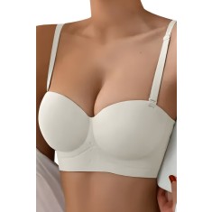 Sutien fara armaturi si fara cusaturi, Linovit&reg;, Push-up, Bretele detasabile, Sistem dublu de prindere, Ideal pentru rochii cu spatele gol, Alb - Whit