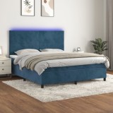 Cumpara ieftin Pat cu arcuri, saltea și LED, bleumarin, 180x200 cm, catifea