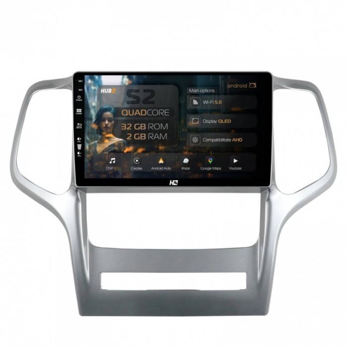 Navigatie Jeep Grand Cherokee (2010-2013) 2GB RAM Android 13 GPS Wi-FI Carplay Android Auto USB Bluetooth Radio Waze Touchscreen 9 inch