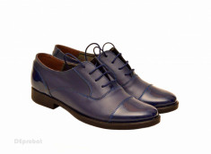 Pantofi dama piele naturala bleumarin cu siret cod P160 foto