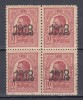 ROMANIA 1918 LP 70 II CAROL TIPOGRAFIATE 10 BANI SUPRATIPAR 1918 BLOC DE 4 MNH, Nestampilat