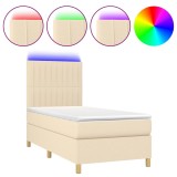 Cumpara ieftin Pat cu arcuri, saltea si LED, crem, 90x200 cm, textil