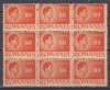 1945 LP 188 UZUALE MIHAI I VALOAREA 80 LEI CU EROARE LE HARTIE GRI BLOC DE 9 MNH, Nestampilat