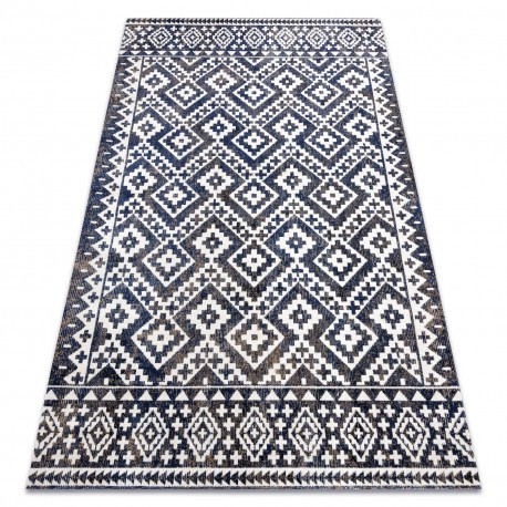 Covor modern MUNDO E0561 caro, zigzag 3D exterior albastru / bej , 160x220 cm
