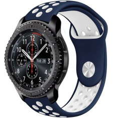 Curea ceas Smartwatch Samsung Galaxy Watch 46mm, Samsung Watch Gear S3, iUni 22 mm Silicon Sport Blue-White foto