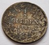 Moneda Germania Baden 1/2 Gulden 1843, argint, curățată, colecție numismatică
