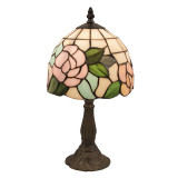 Lampa Tiffany din polirasina cu trandafiri roz 5LL-5943, Veioze