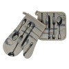 Set Mănușă și șervet Bucătărie, Model Tac&acirc;m, 2 Bucăți, Bumbac, Gri, Oem