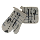 Set Mănușă și șervet Bucătărie, Model Tac&acirc;m, 2 Bucăți, Bumbac, Gri, Oem
