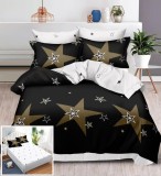 Lenjerie Pat Bumbac cu Elastic Alb Negru, 6 Piese (200x230 cm, 180x200 cm), 2 Fete Perna 55x75 &amp; 70x70 cm