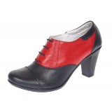 Pantofi dama din piele naturala cu toc de 7cm Negru - Rosu P46NR