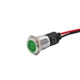 Indicator LED incastrat de panou din alama, 16mm, 2 fire 20cm, verde, 12-24V DC, IP67, FL1M-16FW-1-GREEN
