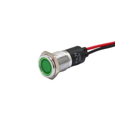 Indicator martor LED incastrat de panou din alama, 14mm, 2 fire 20cm, verde, 12-24V DC, IP67, FL1M-14FW-1-GREEN