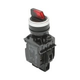 Buton selector iluminat 24V AC/DC LED rosu cu 3 pozitii 2NO, 10A/600V AC, 1A/250V DC LA42 Breckner Germany
