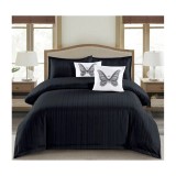 Cumpara ieftin Lenjerie de Pat Dublu Cu Elastic - 100% Bumbac Damasc 6 Piese- Negru- CPL41