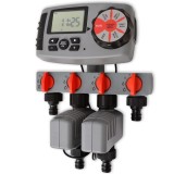Temporizator Irigare Automat vidaXL 4 Statii, Distribuitor 4 Cai, Programabil, ABS, Negru