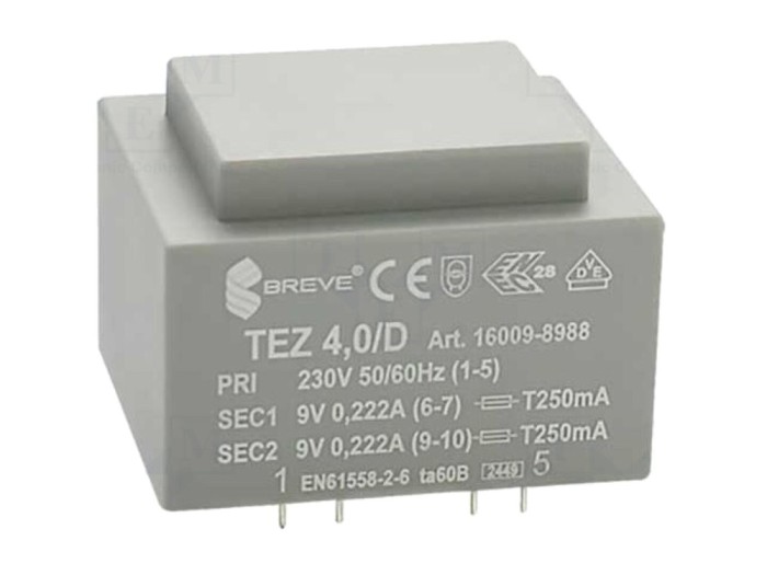 Transformator &Icirc;ncapsulat 4VA 230V 9V 222mA