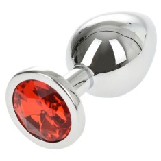 Dop Anal Metallic Buttplug Medium Argintiu/Rosu Passion Labs