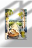Imprimeu pe p&acirc;nză fără ramă cu natură statică &icirc;n bucătărie, p&acirc;ine proaspătă și lumină &icirc;n vie, A3, poster mediteranean | A4 (21 x 29.7 cm) - KPW-02-13